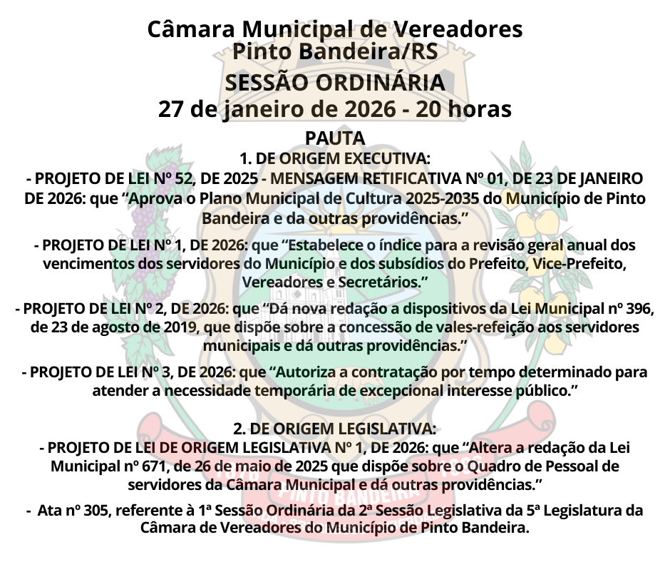 SESSÃO ORDINÁRIA - 27/01/2026